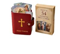 Leather Holy Card Holder with 54 Prayer Cards, Catholic Pocket Prayer Card Organizer, Snap Closure Devotional Cards Case, Inspirational Catholic Prayers Set for Daily Religious Gifts (Red 1set)