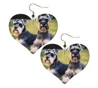 Leather Hoop Earrings For Women Heart Shape Earrings Outfits Accessories | Adult Schnauzer Dogs Dangle Earrings Silver Boho Earring Lightweight Fashion Jewelry Gifts For Women Ladies