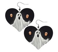 Leather Hoop Earrings For Women Heart Shape Earrings Outfits Accessories | Black And Halloween Ghost Dangle Earrings Silver Boho Earring Lightweight Fashion Jewelry Gifts For Women Ladies