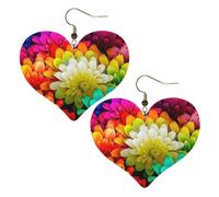 Leather Hoop Earrings For Women Heart Shape Earrings Outfits Accessories | Colorful Flowers Dangle Earrings Silver Boho Earring Lightweight Fashion Jewelry Gifts For Women Ladies
