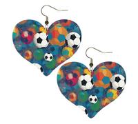 Leather Hoop Earrings For Women Heart Shape Earrings Outfits Accessories | Colorful Football Dangle Earrings Silver Boho Earring Lightweight Fashion Jewelry Gifts For Women Ladies