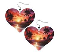 Leather Hoop Earrings For Women Heart Shape Earrings Outfits Accessories | Colorful Tropical Sunset Dangle Earrings Silver Boho Earring Lightweight Fashion Jewelry Gifts For Women Ladies