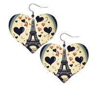 Leather Hoop Earrings For Women Heart Shape Earrings Outfits Accessories | Eiffel Tower Love Paris Dangle Earrings Silver Boho Earring Lightweight Fashion Jewelry Gifts For Women Ladies