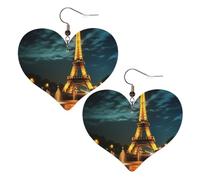 Leather Hoop Earrings For Women Heart Shape Earrings Outfits Accessories | Eiffel Tower Night View Dangle Earrings Silver Boho Earring Lightweight Fashion Jewelry Gifts For Women Ladies