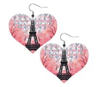 Leather Hoop Earrings For Women Heart Shape Earrings Outfits Accessories | Eiffel Tower Pattern Dangle Earrings Silver Boho Earring Lightweight Fashion Jewelry Gifts For Women Ladies