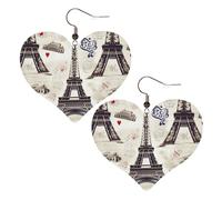 Leather Hoop Earrings For Women Heart Shape Earrings Outfits Accessories | French Paris Tour Eiffel Tower Dangle Earrings Silver Boho Earring Lightweight Fashion Jewelry Gifts For Women Ladies