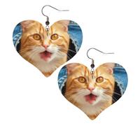 Leather Hoop Earrings For Women Heart Shape Earrings Outfits Accessories | Orange Cat Sticking Out Tongue Dangle Earrings Silver Boho Earring Lightweight Fashion Jewelry Gifts For Women Ladies
