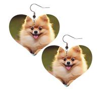 Leather Hoop Earrings For Women Heart Shape Earrings Outfits Accessories | Short-Haired Pomeranian Dangle Earrings Silver Boho Earring Lightweight Fashion Jewelry Gifts For Women Ladies