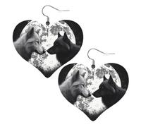 Leather Hoop Earrings For Women Heart Shape Earrings Outfits Accessories | Wolves Love Under The Moon Wild Animal Dangle Earrings Silver Boho Earring Lightweight Fashion Jewelry Gifts For Women Ladies