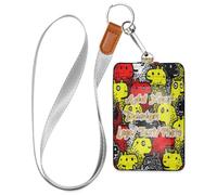 Leather id Badge Holder Cute Cartoon Monsters Red and Yellow
