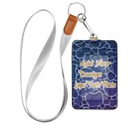 Leather id Badge Holder Vertical Deep Blue Crackle Wave