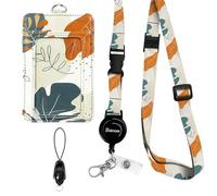 Leather ID Badge Holder with Detachable Lanyards,Adjustable Lanyard with Retractable Reel, Quick Release Buckle and Safety Breakaway Lanyards & Swivel Metal Clasp for Work Nurse Teacher (Desert Leaf)