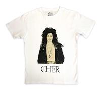 Leather Jacket Cotton T-Shirt Cher White L