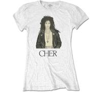 Leather Jacket Cotton T-Shirt Cher White XXXL
