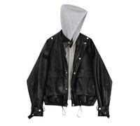 Leather Jacket for Women Long-Sleeved Jackets, Oversized Jacket, Waterproof Classic-Fit Windbreaker Coat Biker Faux Vintage Tops Gothic Elegant Lightweight Top Motorcycle Overcoat