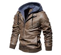 Leather Jacket Mens Biker, Moto Leather Jacket Brown Aviator Real Goat Skin Leather Shearling Style Vintage Bomber Flying Zip Up Bomber Jacket Men Jacket Men Mens Lightweight Jacket Outwear Pu Coat