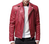 Leather Jacket Men's Jackets Faux Leather Biker Jacket Bomber Jacket Elegant Motorcycle Jacket Biker Coat Transition Top Plain Windproof Windbreaker Softshell Jacket Outdoor Jacket, red, 3XL