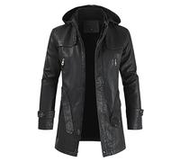 Leather Jacket Mens Long - 3/4 Long Duffle Coat With Detachable Hoodie Parka Jacket Long Black Trench Coat Men Black Safari Hood Coat Windproof Warm Trench Overcoat With Pockets For Winter