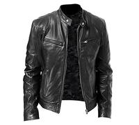 Leather Jacket Mens Uk Slim Fit Zip Up Motorcycle Jacket Vintage Cafe Racer Faux Leather Jackets Stand Collar Bomber Jackets with Pockets Autumn Cropped Coat Military Style PU Wax Outerwear for Daily