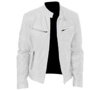 Leather Jacket Mens Uk Slim Fit Zip Up Motorcycle Jacket Vintage Cafe Racer Faux Leather Jackets Stand Collar Bomber Jackets with Pockets Autumn Cropped Coat Military Style PU Wax Outerwear for Daily