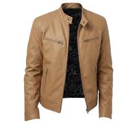 Leather Jacket Mens Uk Slim Fit Zip Up Motorcycle Jacket Vintage Cafe Racer Faux Leather Jackets Stand Collar Bomber Jackets with Pockets Autumn Cropped Coat Military Style PU Wax Outerwear for Daily