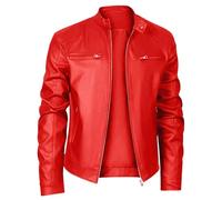Leather Jacket Mens Uk Slim Fit Zip Up Motorcycle Jacket Vintage Cafe Racer Faux Leather Jackets Stand Collar Bomber Jackets with Pockets Autumn Cropped Coat Military Style PU Wax Outerwear for Daily