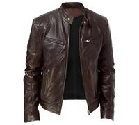 Leather Jacket Mens Uk Slim Fit Zip Up Motorcycle Jacket Vintage Cafe Racer Faux Leather Jackets Stand Collar Bomber Jackets with Pockets Autumn Cropped Coat Military Style PU Wax Outerwear for Daily