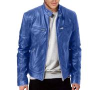Leather Jacket Mens Uk Slim Fit Zip Up Motorcycle Jacket Vintage Cafe Racer Faux Leather Jackets Stand Collar Bomber Jackets with Pockets Autumn Cropped Coat Military Style PU Wax Outerwear for Daily