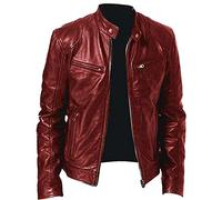 Leather Jacket Mens Uk Slim Fit Zip Up Motorcycle Jacket Vintage Cafe Racer Faux Leather Jackets Stand Collar Bomber Jackets with Pockets Autumn Cropped Coat Military Style PU Wax Outerwear for Daily