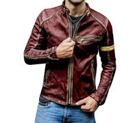 Leather Jacket Men's Vintage Motorcycle Jacket Oversized Comfortable Transition Jacket PU Leather Flight Jacket with Many Zip and Stand-Up Collar Bomber Jacket Punk Style Trend Sports Jacket Slim Fit