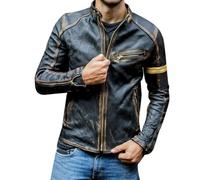 Leather Jacket Men's Vintage Motorcycle Jacket Oversized Comfortable Transition Jacket PU Leather Flight Jacket with Many Zip and Stand-Up Collar Bomber Jacket Punk Style Trend Sports Jacket Slim Fit