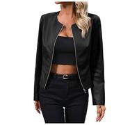 Leather Jacket Women, Long Sleeves Zip Up Biker Classic Brando Moto Ladies Jacket Soft Multi Zip Coat Outwear Pu Leather Jacket Motorcycle Jacket Blazers for Women Uk Windbreak Coat Outwear