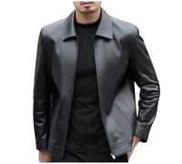 Leather Jackets for Men UK Clearance Motorcycle Bomber Jacket Winter Warm Coat Retro Jacket Faux Leather Outerwear with Pockets Windbreaker Jacket Full Zip Lapel Collar Coat Mens PU Coat