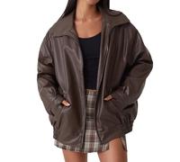 Leather Jackets for Women UK Oversized Faux Suede Fall Fashion Motorcycle Coats Winter Plus Size Moto Biker Coat Ladies Outfits Clothes 2024 (Brown-A, S)