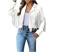 Leather Jackets for Women Uk Tassels Cropped Jacket Faux Suede Leather Women Coat Cowboy Style Womens Cardigan Fringe Leather Biker Jacket Women Long Sleeve Faux Leather Jacket Motorcycle Jacket