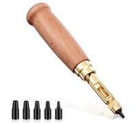 Leather Japanese Hole Punch, Adjustable Japanese Screw Punch with Wooden Handle, 6 Brass Punches Sizes (1.5mm-4mm) for Belts, Bags, Wristbands, Paper, Rubber, Plastic, and DIY Crafts
