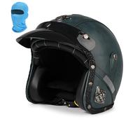 Leather Jet Motorcycle Helmet,Retro 3/4 Open Face Motorcycle Half Helmet with Brim, for Men Women Scooter Cruiser Helmet,ECE/DOT Approved(Navy blue,L(57~58cm))
