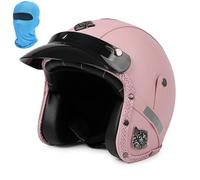 Leather Jet Motorcycle Helmet,Retro 3/4 Open Face Motorcycle Half Helmet with Brim, for Men Women Scooter Cruiser Helmet,ECE/DOT Approved(Pink,L(57~58cm))