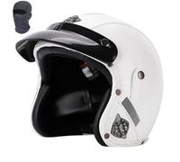 Leather Jet Motorcycle Helmet,Retro 3/4 Open Face Motorcycle Half Helmet with Brim, for Men Women Scooter Cruiser Helmet,ECE/DOT Approved(White,XL(59~60cm))