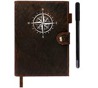 Leather Journal For Men & Women - Premium Refillable Lined Compass Leather Notebook With Luxury Ball Point Pen, Coin Pocket, Pen Slot And Leather Bookmark- Travel Writing Diary 7X5 in 240 Lined Pages