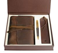 Leather Journal Gift Set Handmade Antique Leather Bookmark + Pen, Vintage A5 Writing Notebook Unlined Bound Daily Notepad for Men & Women, Best Travel Diary to Write in 20x15cm