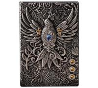 Leather Journal Notebook - Embossed Writing Diary, Vintage Travel Sketchbook | 3D PhoenixCover Hardcover Pad, Handmade Notetaking Book, Daily Planner Gift for Men Women Artists Writers Students Use