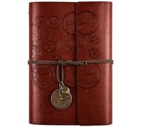 Leather Journal Notebook, Refillable Notebook with Lined Pages Vintage Writing Travelers Notebook Spiral Bound Journal, Gift for Men and Women Classic Embossed Retro Pendants 18 x 13 cm（A6, Brown)