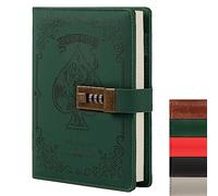 Leather Journal Notebook with Combination Lock, Mysterious Legend Locked Diary with Key for Adults Boys Girls Kids Men Women, B6 Secret Passwords Refillable Personal Notebook, 7.87 X 5.51 in (Green)