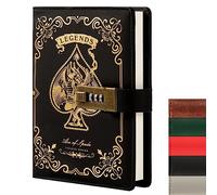 Leather Journal Notebook with Combination Lock, Mysterious Legend Locked Diary with Key for Adults Boys Girls Kids Men Women, B6 Secret Passwords Refillable Personal Notebook, 7.87 X 5.51 in (Black)