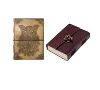 Leather Journal Owl's Wisdom Diary - Handmade Leather Paper Notebook Combo Pack of 2