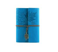 Leather Journal Refillable Notebook, A6 Blank Pages Vintage Travel Journal Diary with Maple Pendant, Classic Notepad Gift for Men Women Students, Light Blue