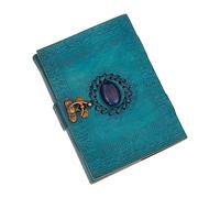 Leather Journal with clasp Gemstone Journal Writing Pad Blank Notebook Handmade Notepad Chakra Journal,Best Present Art Sketchbook Travel Diary To Write Book Of Shadows Refillable Grimoire (5X7)