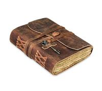 Leather Journal with lined Deckle Edge Paper 8x6 inch Vintage Key/Handmade Writing Notebook Diary/Bound Daily Notepad for Men & Women Medium, Sketch/Writing pad, for Artists (8 x 6, Brown)