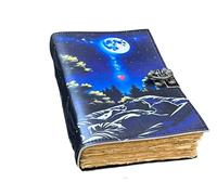 Leather Journal with Lock Clasp - Moonlight Lovers Design, Vintage Diary Notebook with Deckle Edge Paper | Romantic Couple Journal, Sketchbook, Scrapbook, Writing Notebook Gifts